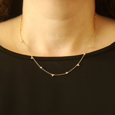 1.03ctw Diamond Diamond Cut Cable Chain Station Necklace Yellow Gold