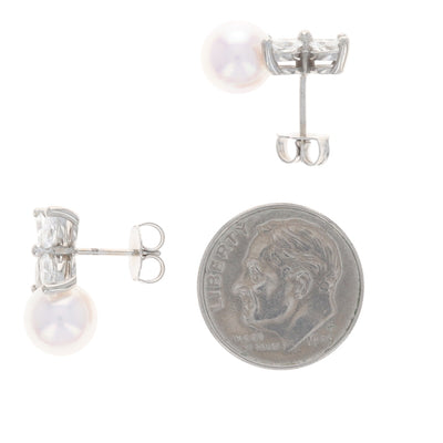 1.28ctw Akoya Pearl and Diamond Earrings White Gold