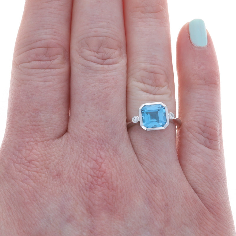 3.30ctw Blue Topaz and Diamond Ring White Gold