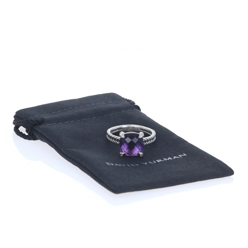 David Yurman Chatelaine Amethyst and Diamond Ring Sterling Silver