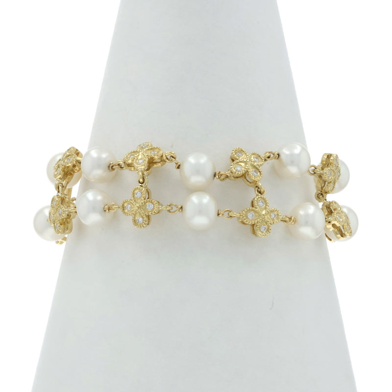 .80ctw Diamond and Cultured Pearl Bracelet Yellow Gold