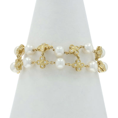 .80ctw Diamond and Cultured Pearl Bracelet Yellow Gold