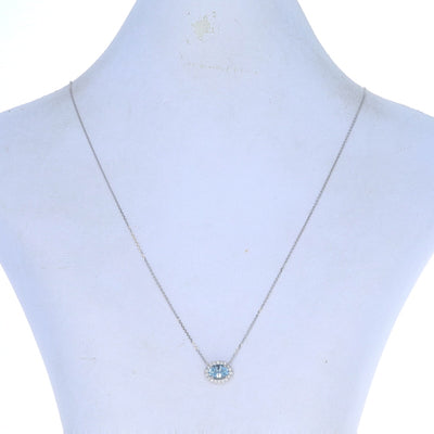 1.20ctw Aquamarine and Diamond Pendant Necklace White Gold