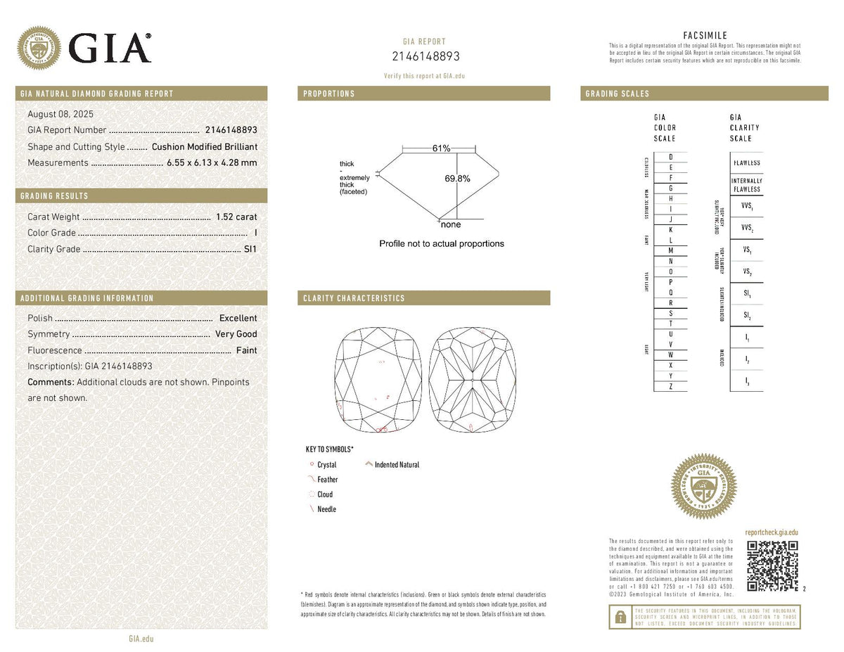 1.52ct Loose Diamond Cushion Diamond GIA