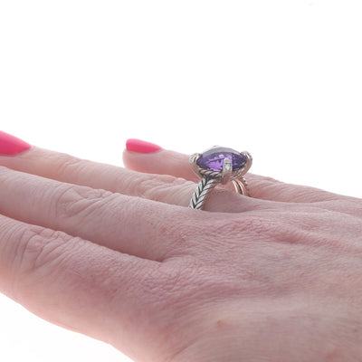 David Yurman Chatelaine Amethyst and Diamond Ring Sterling Silver