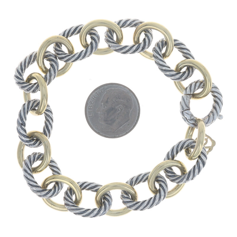 David Yurman Cable Oval Link Bracelet (older style with solid 18k gold links) Cable Bracelet Sterling Silver