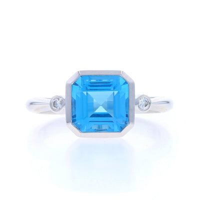 3.30ctw Blue Topaz and Diamond Ring White Gold