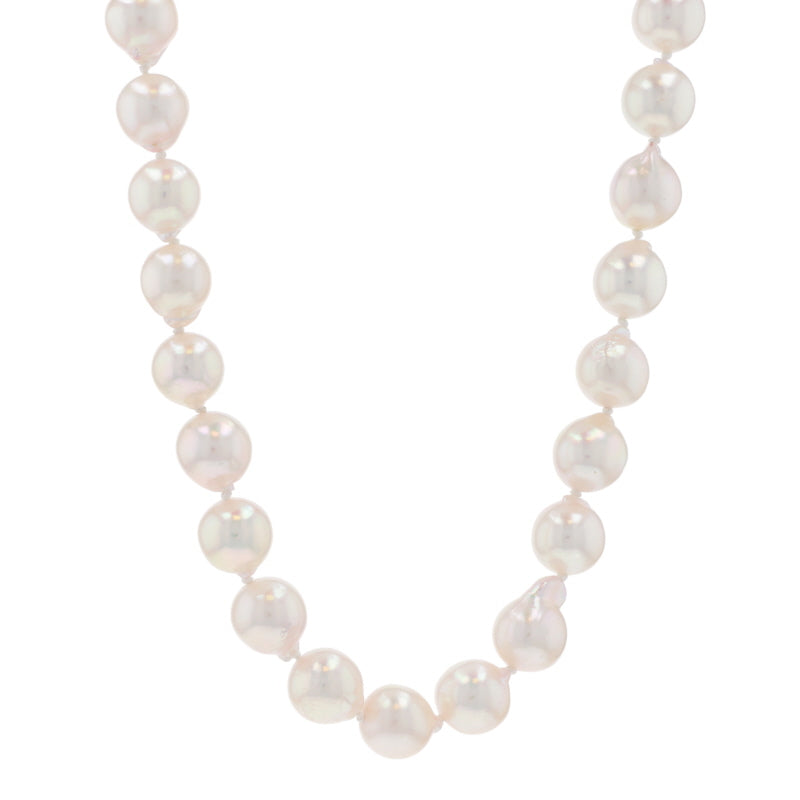 Baroque Pearl Knotted Strand Necklace Yellow Gold
