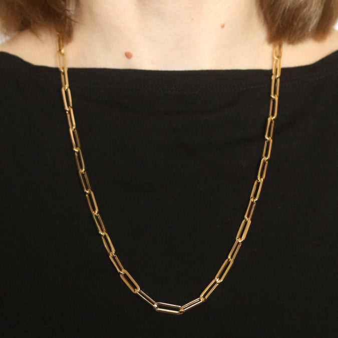 Paperclip Chain Necklace Yellow Gold