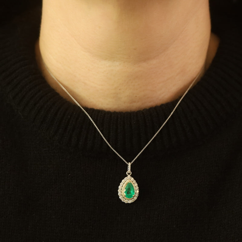 2.75ctw Emerald & Diamond Pendant Necklace White Gold