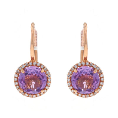 2.42ctw Amethyst and Diamond Earrings Rose Gold