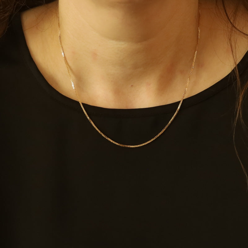 Diamond Cut Wheat Chain Necklace Yellow Gold