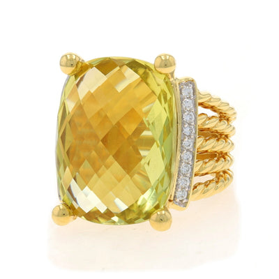 David Yurman .20ctw Lemon Quartz and Diamond Ring Yellow Gold