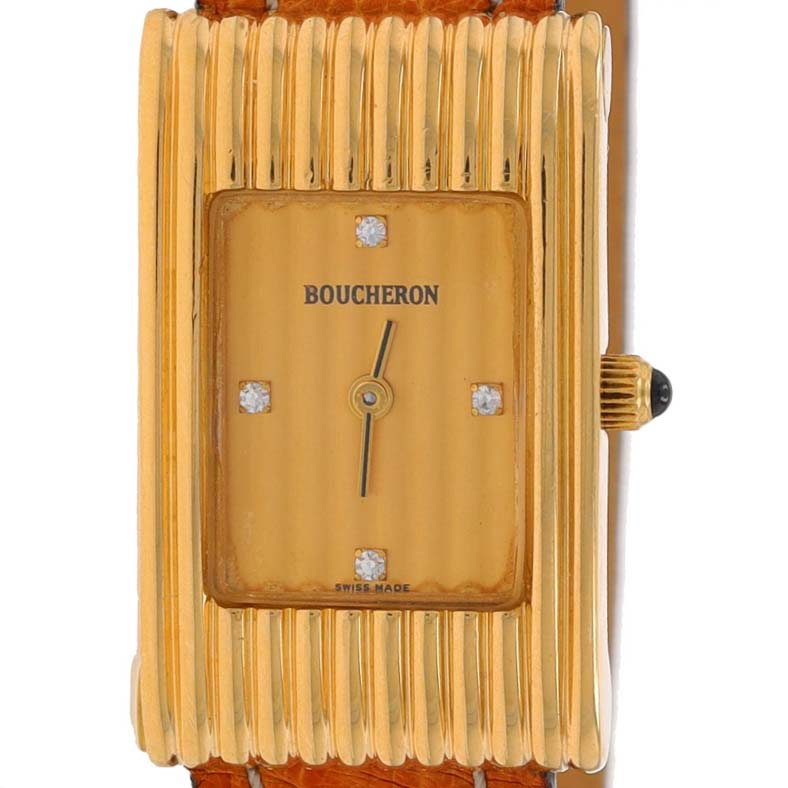 Boucheron Reflet Small Diamond and Synthetic Sapphire Ladies Wristwatch AJ 408601 Yellow Gold Quartz