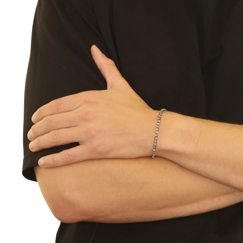 Men's Rectangular Bead Bracelet Sterling Silver