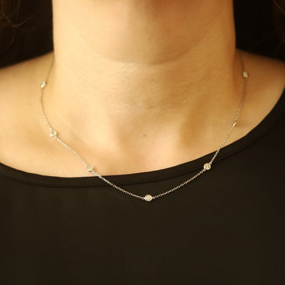 1.07ctw Diamond Diamond Cut Cable Chain Station Necklace White Gold