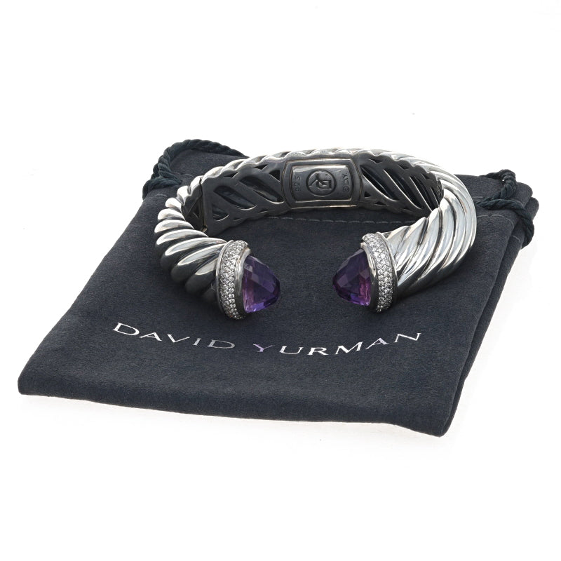 David Yurman Waverly Cuff Bracelet Size Medium .55ctw Amethyst and Diamond Bracelet Sterling Silver