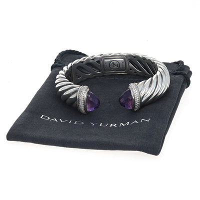 David Yurman Waverly Cuff Bracelet Size Medium .55ctw Amethyst and Diamond Bracelet Sterling Silver