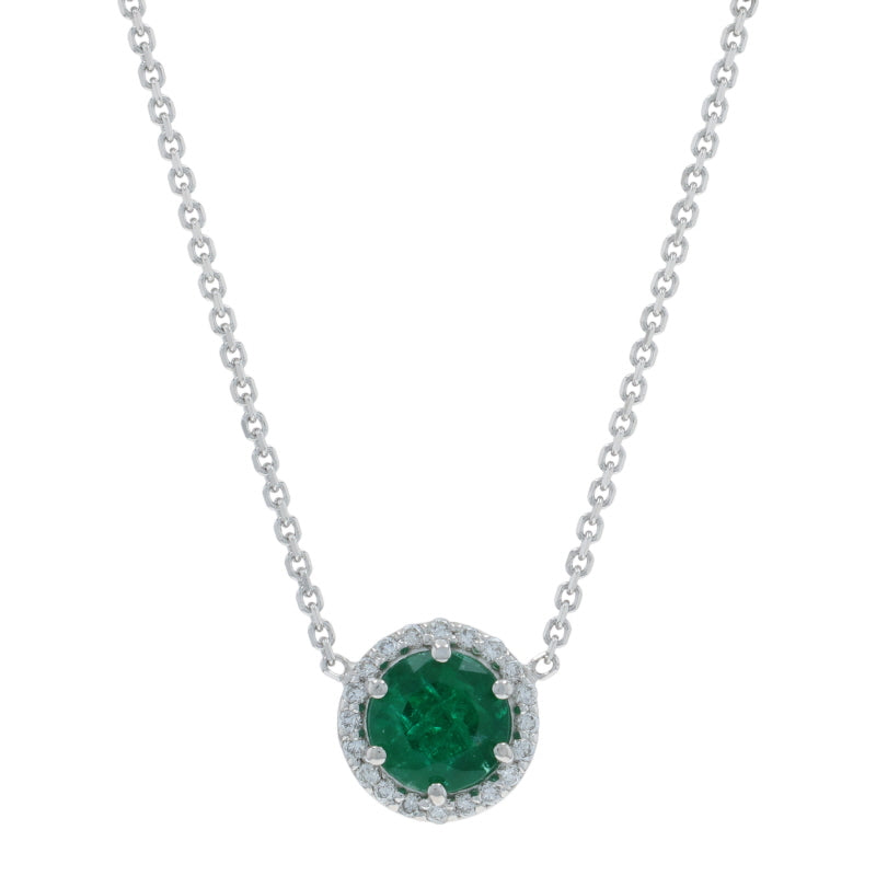 .84ctw Emerald and Diamond Pendant Necklace White Gold
