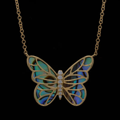 Abalone and Diamond Pendant Necklace Yellow Gold