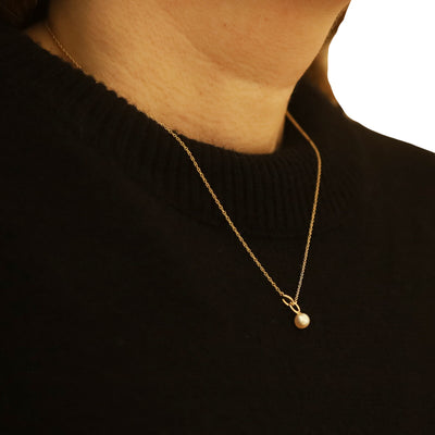 Cultured Pearl and Diamond Pendant Necklace Yellow Gold