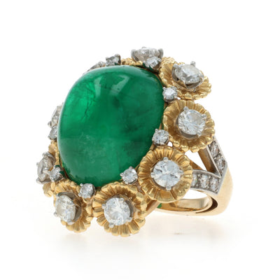 Ruser Cocktail Ring 19.85ctw Emerald and Diamond Ring Yellow Gold
