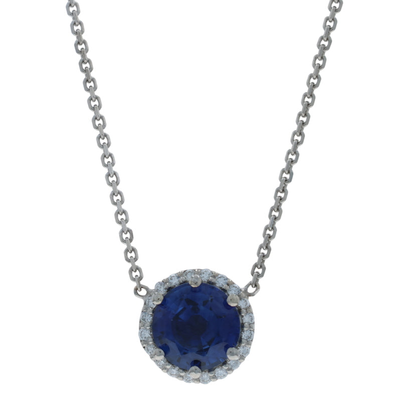1.40ctw Sapphire and Diamond Pendant Necklace White Gold