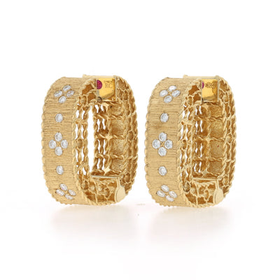 Roberto Coin Princess Square Hoop Earrings .38ctw Diamond and Ruby Earrings Yellow Gold