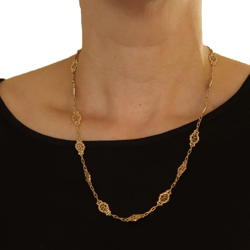 Paperclip Station Necklace Yellow Gold