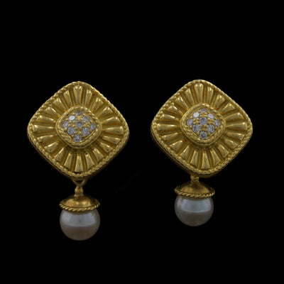 .27ctw Diamond and Akoya Pearl Earrings Yellow Gold
