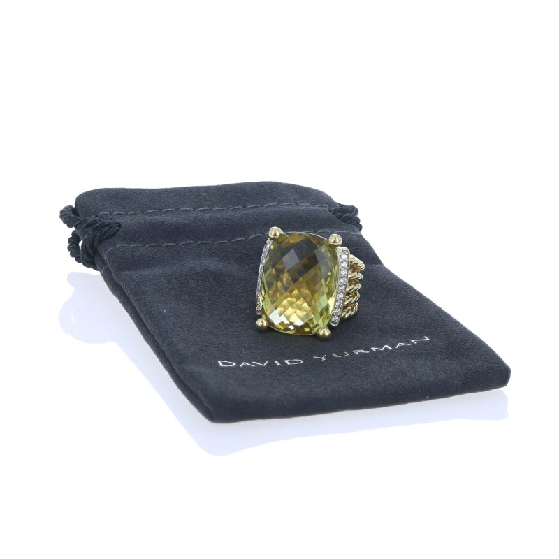 David Yurman .20ctw Lemon Quartz and Diamond Ring Yellow Gold