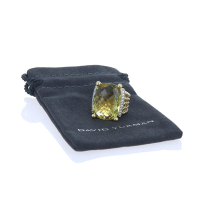 David Yurman .20ctw Lemon Quartz and Diamond Ring Yellow Gold
