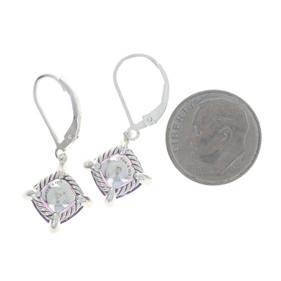David Yurman Chatelaine Converted to drop earrings Amethyst and Diamond Earrings Sterling Silver