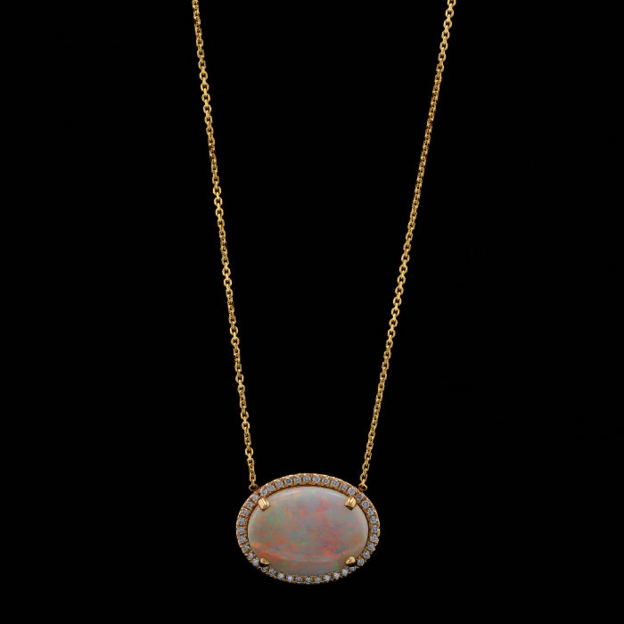 3.84ctw Opal and Diamond Pendant Necklace Yellow Gold