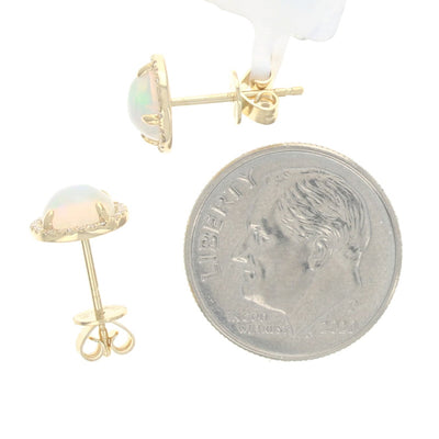 1.06ctw Opal and Diamond Earrings Yellow Gold