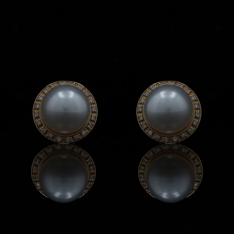 .10ctw Freshwater Pearl and Diamond Earrings Yellow Gold