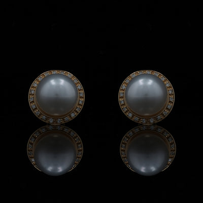 .10ctw Freshwater Pearl and Diamond Earrings Yellow Gold