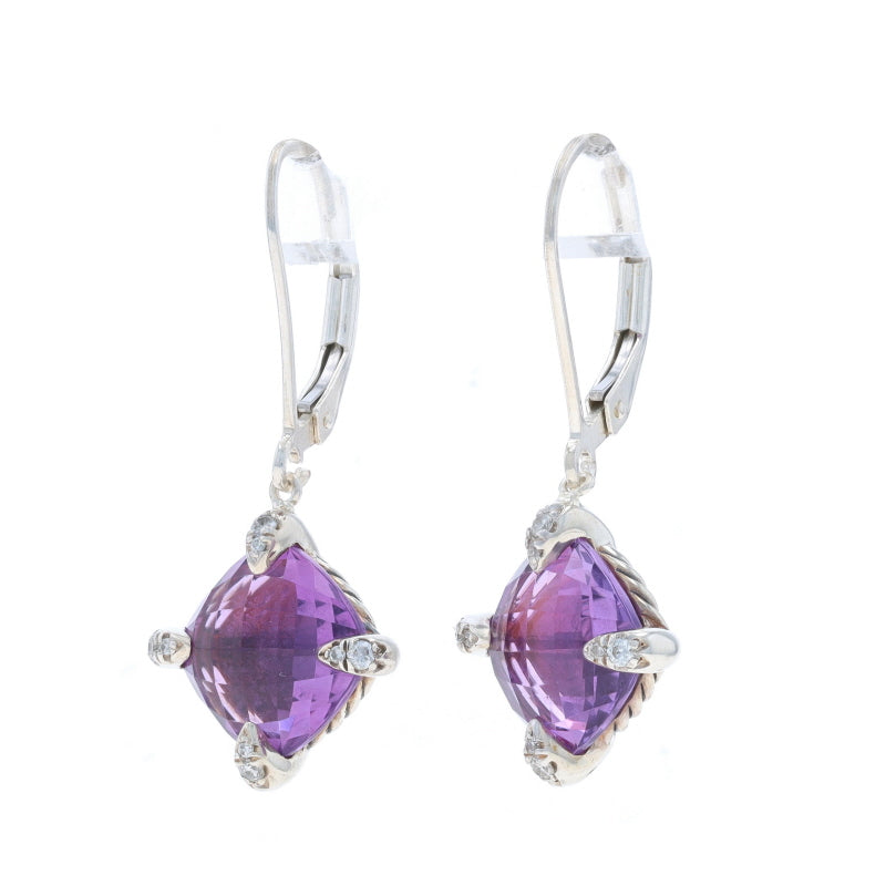 David Yurman Chatelaine Converted to drop earrings Amethyst and Diamond Earrings Sterling Silver