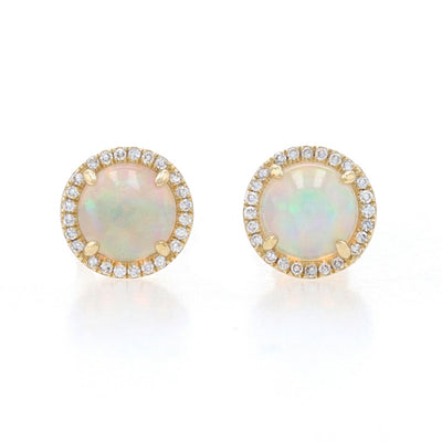 1.06ctw Opal and Diamond Earrings Yellow Gold