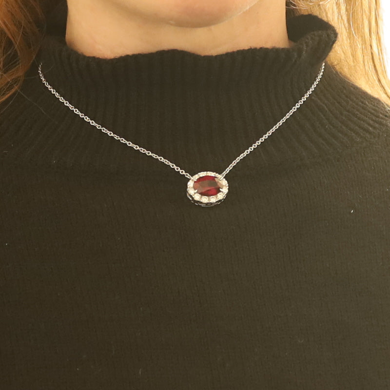 9.60ctw Garnet and Diamond Pendant Necklace White Gold