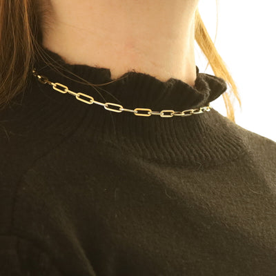 Paperclip Chain Necklace Yellow Gold