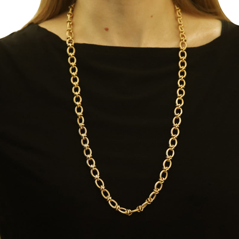 Fancy Link Chain Necklace Yellow Gold