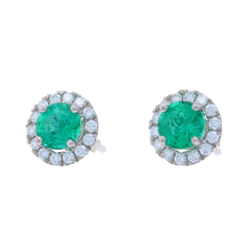 1.68ctw Emerald and Diamond Earrings White Gold