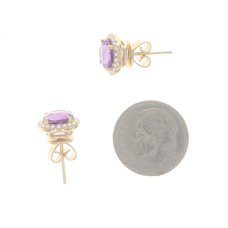 2.71ctw Amethyst and Diamond Earrings Yellow Gold