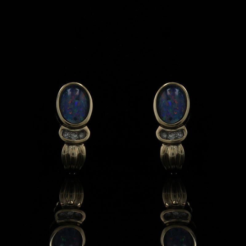 Opal Triplet and Diamond Earrings Yellow Gold