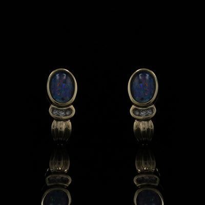 Opal Triplet and Diamond Earrings Yellow Gold