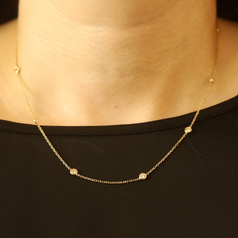 1.04ctw Diamond Diamond Cut Cable Chain Station Necklace Yellow Gold