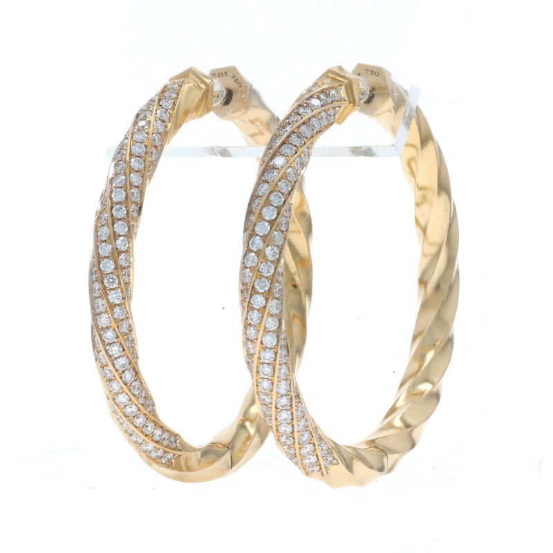 David Yurman Cable Edge Hoop Earrings 1.5in 1.84ctw Diamond Earrings Yellow Gold