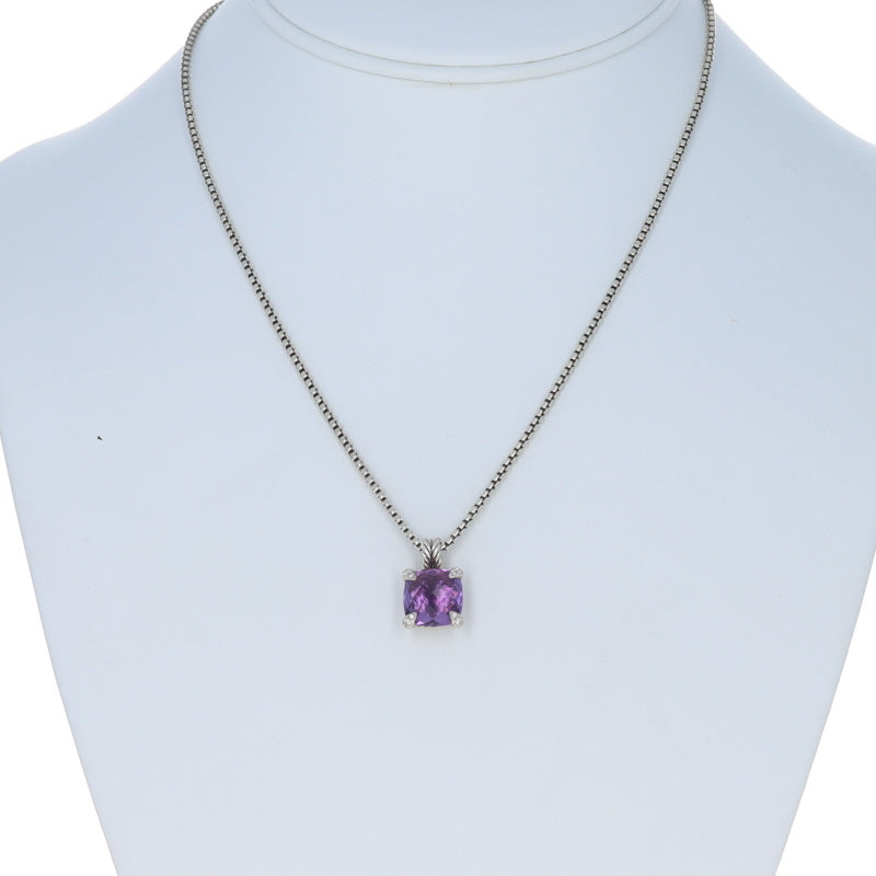 David Yurman Chatelaine 5.15ctw Amethyst and Diamond Pendant Necklace Sterling Silver