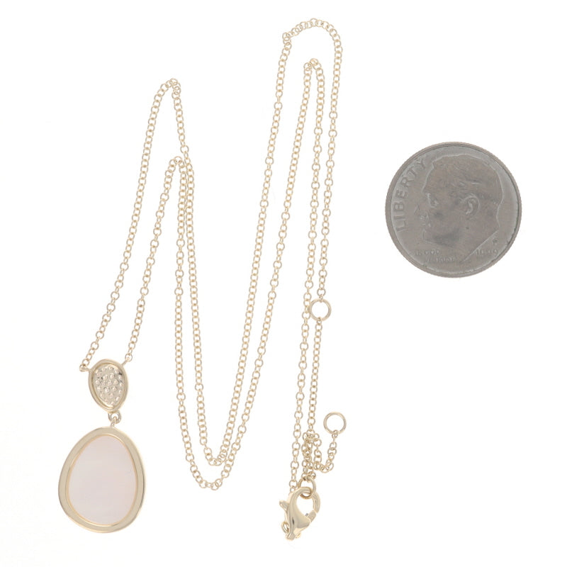 Mother of Pearl and Diamond Cable Chain Pendant Necklace Yellow Gold